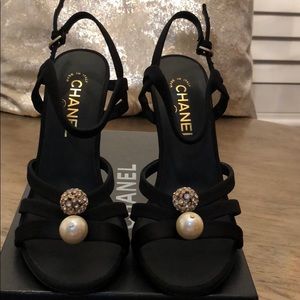 Chanel Black Sandals with Beads & Pearls